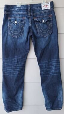 True Religion World Tour Ricky Flap Relaxed Straight Men's Blue Jeans Size 38x33